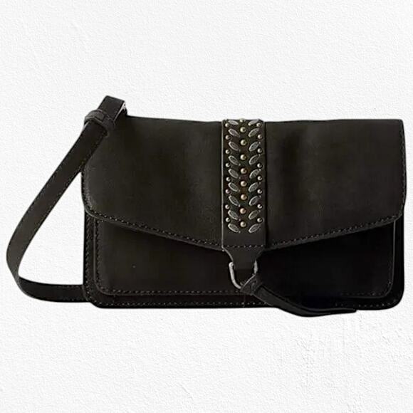 Lucky Brand Handbags - Lucky Brand Black Leather Studded Flap Sher Crossbody Bag Boho Small Purse